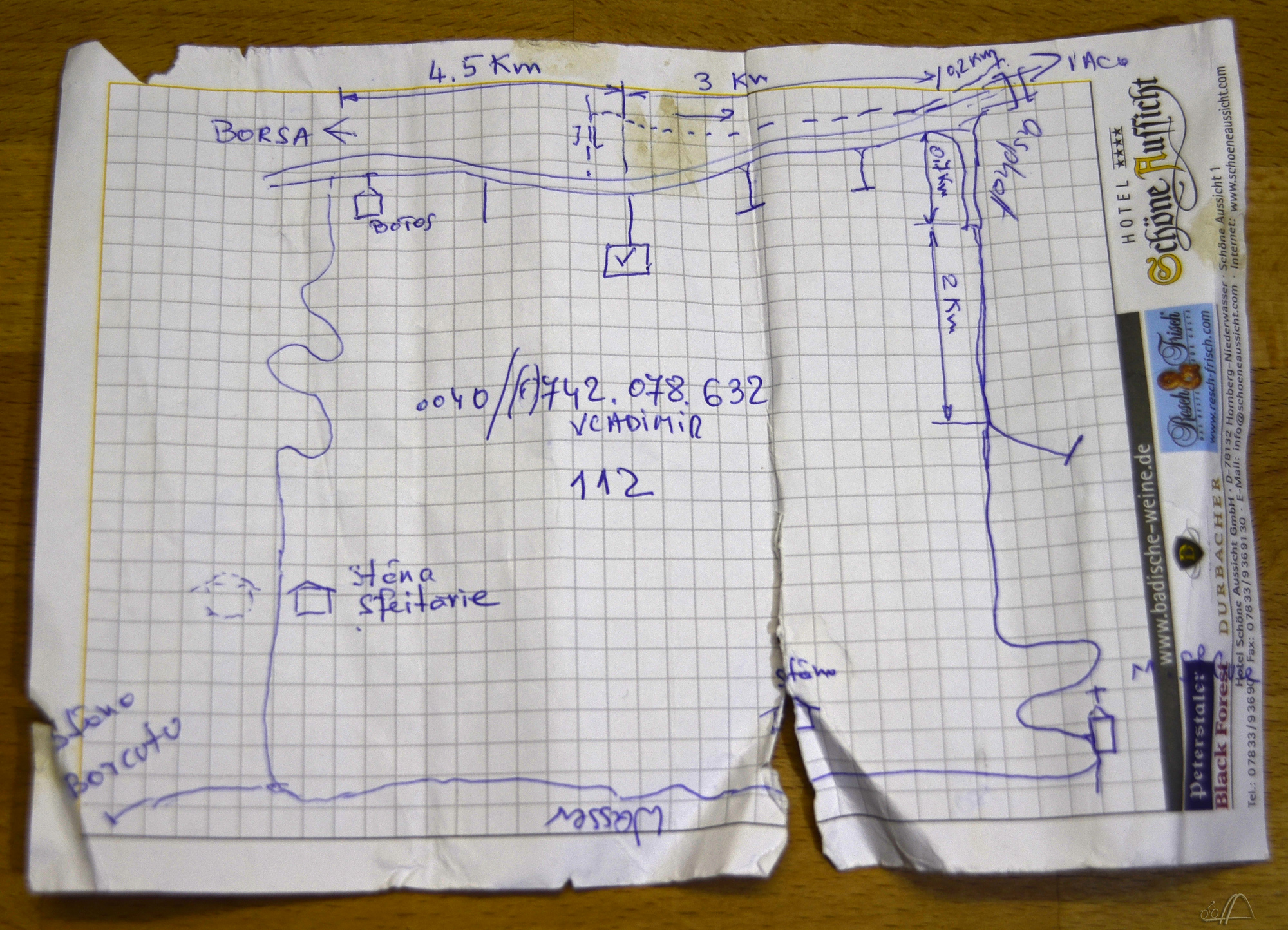 Vladimirs Laufzettel f&uuml;r eine Tageswanderung