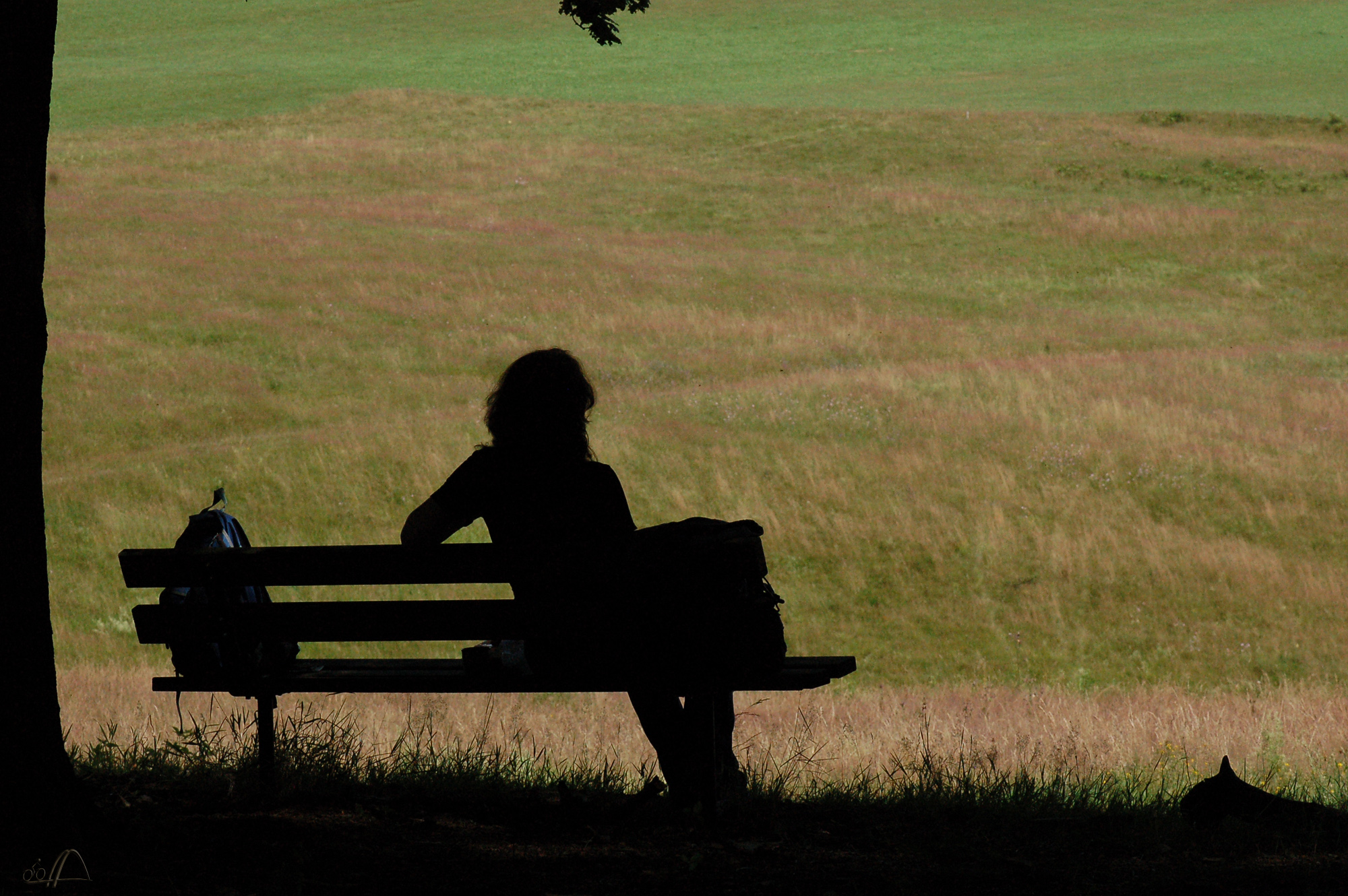 Jausenpause auf einer Bank im Spessart